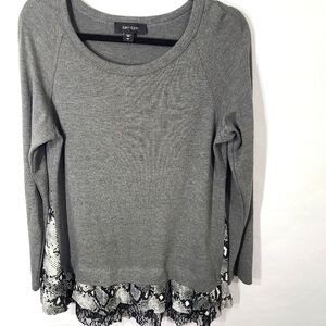 Karen Kane Women's Size Medium M Gray Sweater with Black Lace Animal Print Tunic